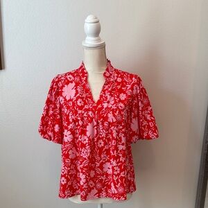 THML Vibrant Red Floral Top